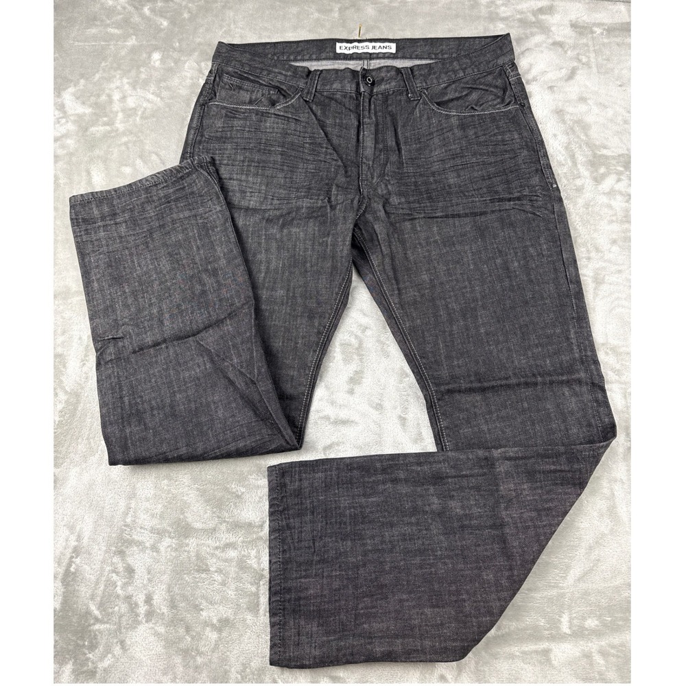 Express Jeans Rocco Slim Fit Straight Leg Gray Cotton Denim Mens 36x32